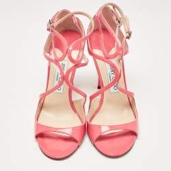 Jimmy Choo Pink Patent Leather Lance Ankle Strap Sandals Size 39