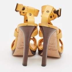 Jimmy Choo Yellow Leather Studded T-Bar Ankle Strap Sandals Size 37.5