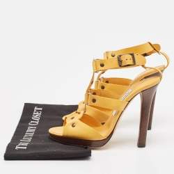 Jimmy Choo Yellow Leather Studded T-Bar Ankle Strap Sandals Size 37.5