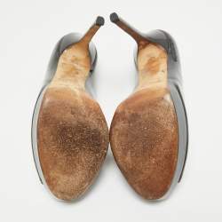 Pre Owned Jimmy Choo Black Patent Leather Crown Peep Toe Pumps Size 39