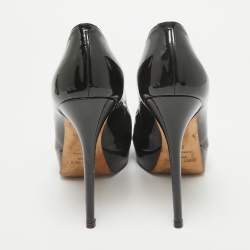 Pre Owned Jimmy Choo Black Patent Leather Crown Peep Toe Pumps Size 39
