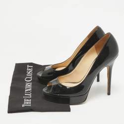 Pre Owned Jimmy Choo Black Patent Leather Crown Peep Toe Pumps Size 39