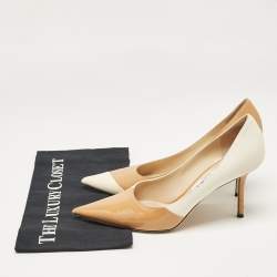 Jimmy Choo Beige/Off White Leather and Patent Pointed Toe Pumps Size 40