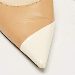 Jimmy Choo Beige/Off White Leather and Patent Pointed Toe Pumps Size 40