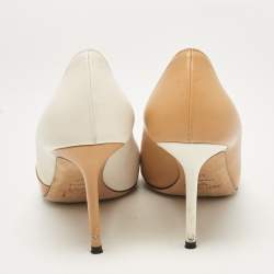 Jimmy Choo Beige/Off White Leather and Patent Pointed Toe Pumps Size 40