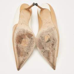 Jimmy Choo Beige/Off White Leather and Patent Pointed Toe Pumps Size 40