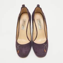 Jimmy Choo Purple Suede Embroidered Chelan Ankle Wrap Pumps Size 38.5