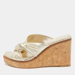 Jimmy Choo Gold Leather Narisa Wedge Sandals Size 39