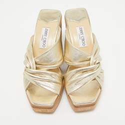 Jimmy Choo Gold Leather Narisa Wedge Sandals Size 39