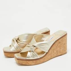 Jimmy Choo Gold Leather Narisa Wedge Sandals Size 39