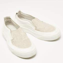 Jimmy Choo White Canvas and Rubber Slip On Sneakers Size 38