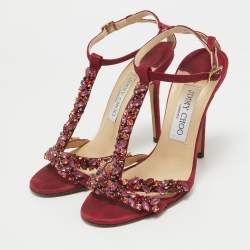 Jimmy Choo Fuchsia Shimmer Suede Crystals Embellished Sandals Size 36