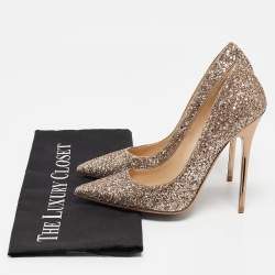 Pre Owned Jimmy Choo Rose Gold Coarse Glitter Romy Pumps Size 36