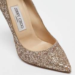 Pre Owned Jimmy Choo Rose Gold Coarse Glitter Romy Pumps Size 36