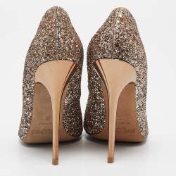 Pre Owned Jimmy Choo Rose Gold Coarse Glitter Romy Pumps Size 36