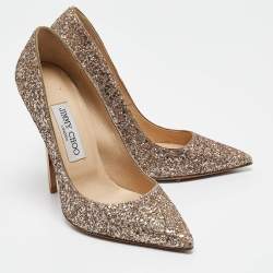 Pre Owned Jimmy Choo Rose Gold Coarse Glitter Romy Pumps Size 36