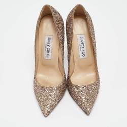 Pre Owned Jimmy Choo Rose Gold Coarse Glitter Romy Pumps Size 36