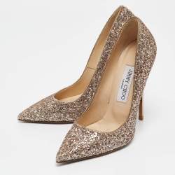 Pre Owned Jimmy Choo Rose Gold Coarse Glitter Romy Pumps Size 36