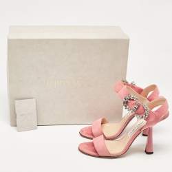 مملوكة مسبقًا Jimmy Choo Pink Suede Crystal Embellished Ankle Strap Sandals Size 39