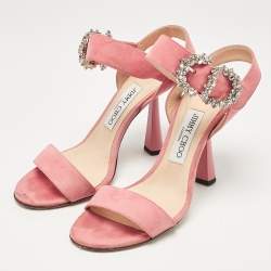 مملوكة مسبقًا Jimmy Choo Pink Suede Crystal Embellished Ankle Strap Sandals Size 39