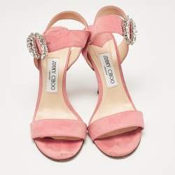 مملوكة مسبقًا Jimmy Choo Pink Suede Crystal Embellished Ankle Strap Sandals Size 39