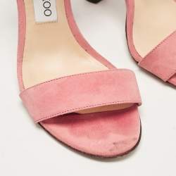 مملوكة مسبقًا Jimmy Choo Pink Suede Crystal Embellished Ankle Strap Sandals Size 39