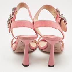 مملوكة مسبقًا Jimmy Choo Pink Suede Crystal Embellished Ankle Strap Sandals Size 39