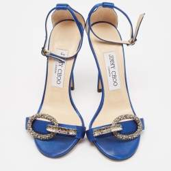 Jimmy Choo Blue Satin Tamsyn Ankle Strap Sandals Size 35.5