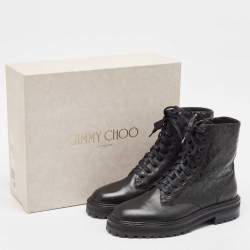 Pre Owned Jimmy Choo Black Leather Cora Combat Boots Size 40