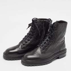 Pre Owned Jimmy Choo Black Leather Cora Combat Boots Size 40