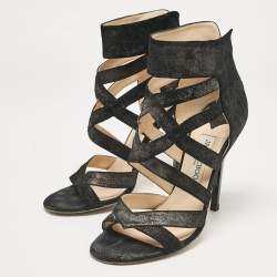 Jimmy Choo Black Glitter Suede Strappy Sandals Size 38.5