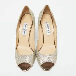 Jimmy Choo Gold Metallic Glitter Fabric Baxen Wedge Pumps Size 42