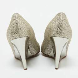 Jimmy Choo Gold Metallic Glitter Fabric Baxen Wedge Pumps Size 42