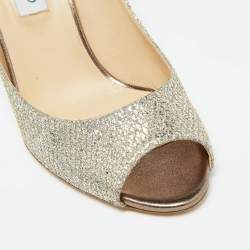 Jimmy Choo Gold Metallic Glitter Fabric Baxen Wedge Pumps Size 42