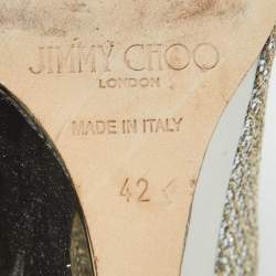 Jimmy Choo Gold Metallic Glitter Fabric Baxen Wedge Pumps Size 42