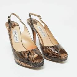 Jimmy Choo Brown/Black Snakeskin Leather Clue Platform Sandals Size 41