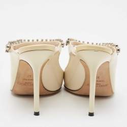 Jimmy Choo White Patent Leather Crystal Embellished Bing Pointed Toe Mules Size 37