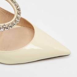 Jimmy Choo White Patent Leather Crystal Embellished Bing Pointed Toe Mules Size 37