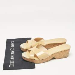 Pre Owned Jimmy Choo Beige Patent Leather Prima Wedge Sandals Size 39