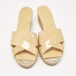 Pre Owned Jimmy Choo Beige Patent Leather Prima Wedge Sandals Size 39