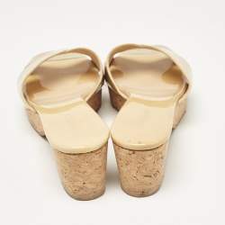 Pre Owned Jimmy Choo Beige Patent Leather Prima Wedge Sandals Size 39