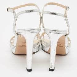 Jimmy Choo Silver Leather Lilah Ankle Strap Sandals Size 35.5