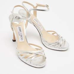 Jimmy Choo Silver Leather Lilah Ankle Strap Sandals Size 35.5