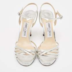 Jimmy Choo Silver Leather Lilah Ankle Strap Sandals Size 35.5