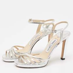 Jimmy Choo Silver Leather Lilah Ankle Strap Sandals Size 35.5
