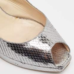 Jimmy Choo Metallic Snakeskin Embossed Leather Platform Slingback Sandals Size 42
