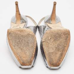Jimmy Choo Metallic Snakeskin Embossed Leather Platform Slingback Sandals Size 42