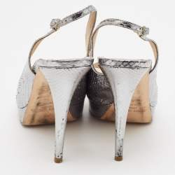 Jimmy Choo Metallic Snakeskin Embossed Leather Platform Slingback Sandals Size 42