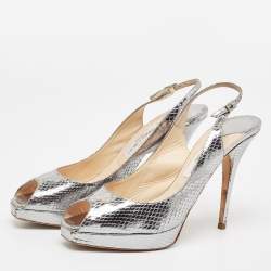 Jimmy Choo Metallic Snakeskin Embossed Leather Platform Slingback Sandals Size 42