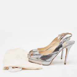 Jimmy Choo Metallic Snakeskin Embossed Leather Platform Slingback Sandals Size 42